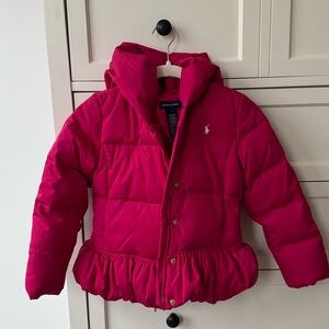Ralph Lauren Girls Fuchsia Pink Hooded Puffer Coat 6X